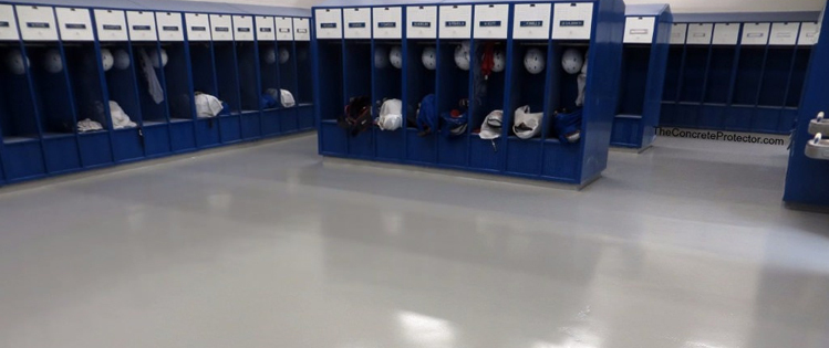 This image shows a locker room with an epoxy floor.