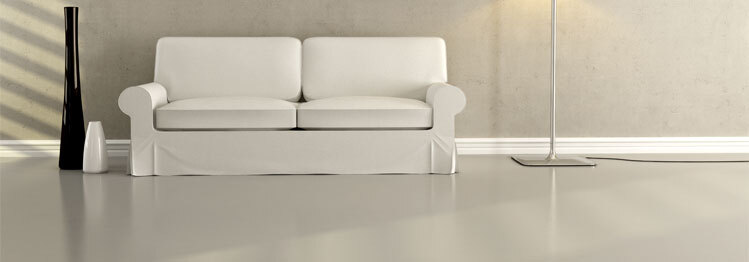 The image shows a living area with nice epoxy flooring floor.