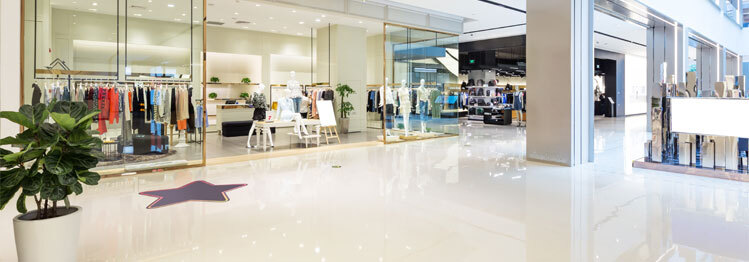 This image shows retails stores that has an epoxy floor.