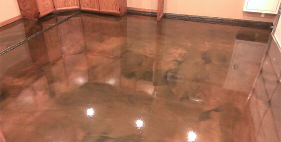 This image shows a garage with an epoxy floor.